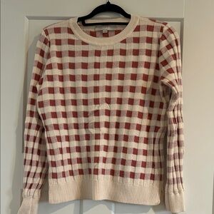 LOFT Checkered Salmon and Cream Sweater